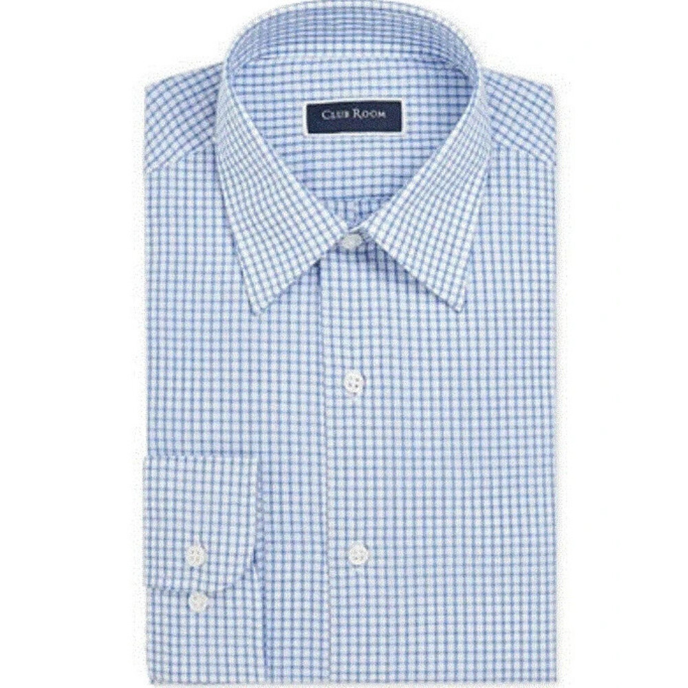 Club Room Dress Shirt Men's M Laser Blue Grid Regular Fit Collared Formal Ups411